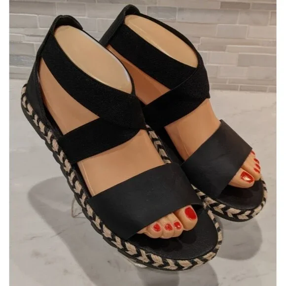 Women's SOREL Ella II Black Leather Criss Cross Sandals SZ 7 - Picture 4 of 10